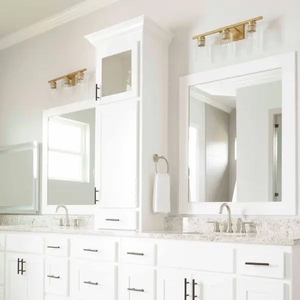 Clean-Lined Contemporary Vanity with Warm Aged Brass Finish - Image 4