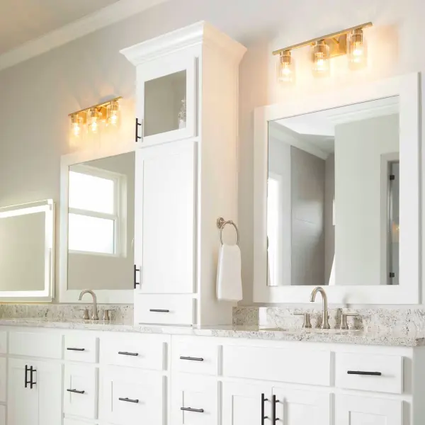 Clean-Lined Contemporary Vanity with Warm Aged Brass Finish - Image 5