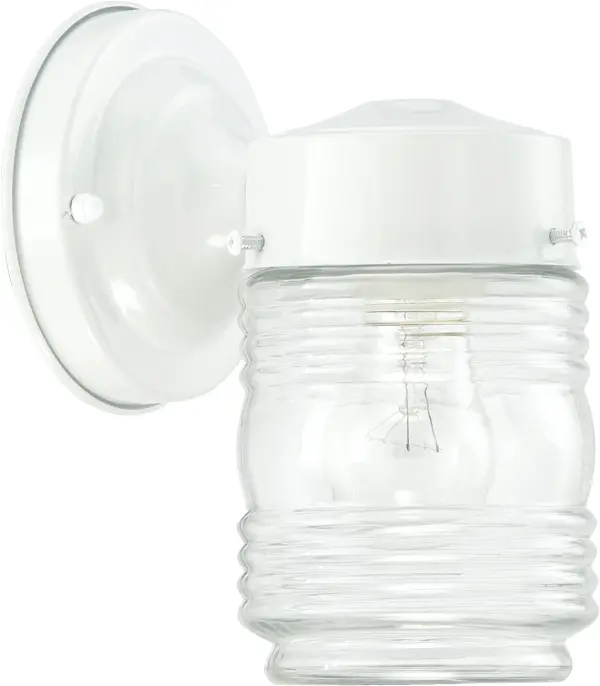 This traditional outdoor wall light combines elegant glass detailing with a clean white finish, creating beautiful light diffusion for entryways and outdoor spaces. Its compact 8-inch size and classic design work well in various settings.