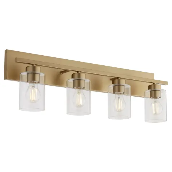 The Carter 4-Light Vanity combines modern design with versatile customization. Its rectangular backplate and thin arms create a sleek profile, while interchangeable socket decos in three finishes let you adapt the look to your evolving style. - alternate view