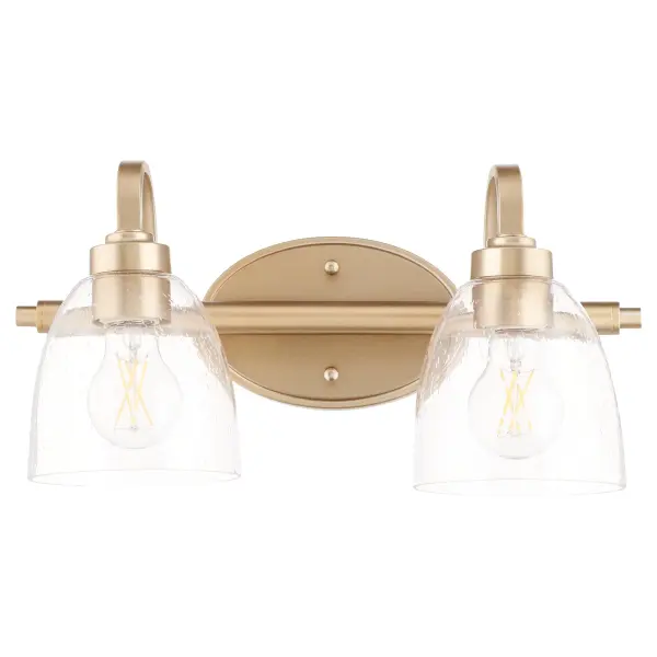 Reyes 2-Light Vanity in Aged Brass with Clear Seeded Glass - Image 1