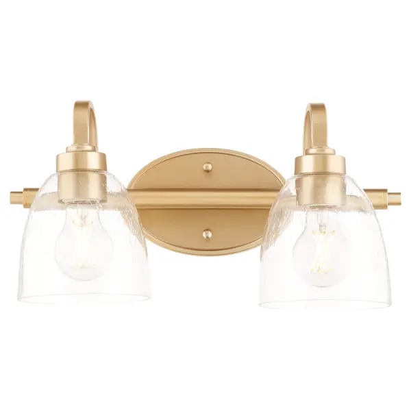 Reyes 2-Light Vanity in Aged Brass with Clear Seeded Glass - Image 2