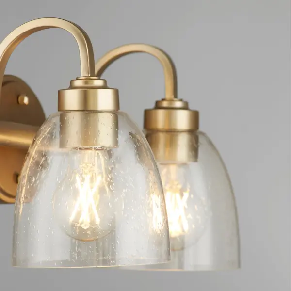 Reyes 2-Light Vanity in Aged Brass with Clear Seeded Glass - Image 3