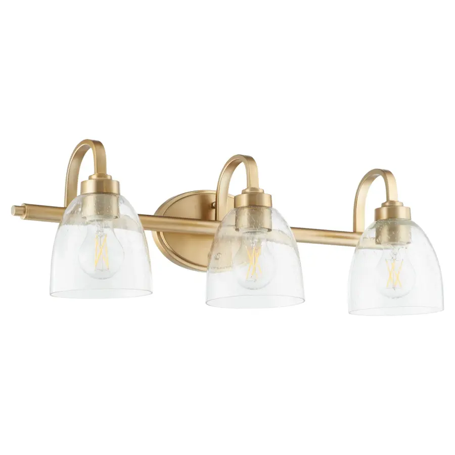 Reyes 3-Light Vanity in Aged Brass with Clear Seeded Glass - Image 1