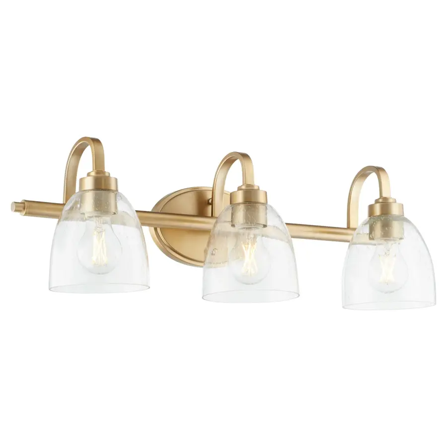 Reyes 3-Light Vanity in Aged Brass with Clear Seeded Glass - Image 2