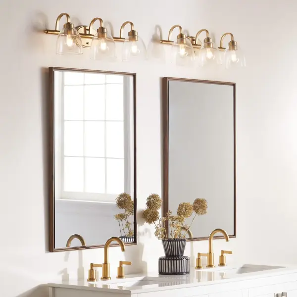 Reyes 3-Light Vanity in Aged Brass with Clear Seeded Glass - Image 5