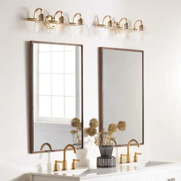 Reyes 3-Light Vanity in Aged Brass with Clear Seeded Glass - Image 6