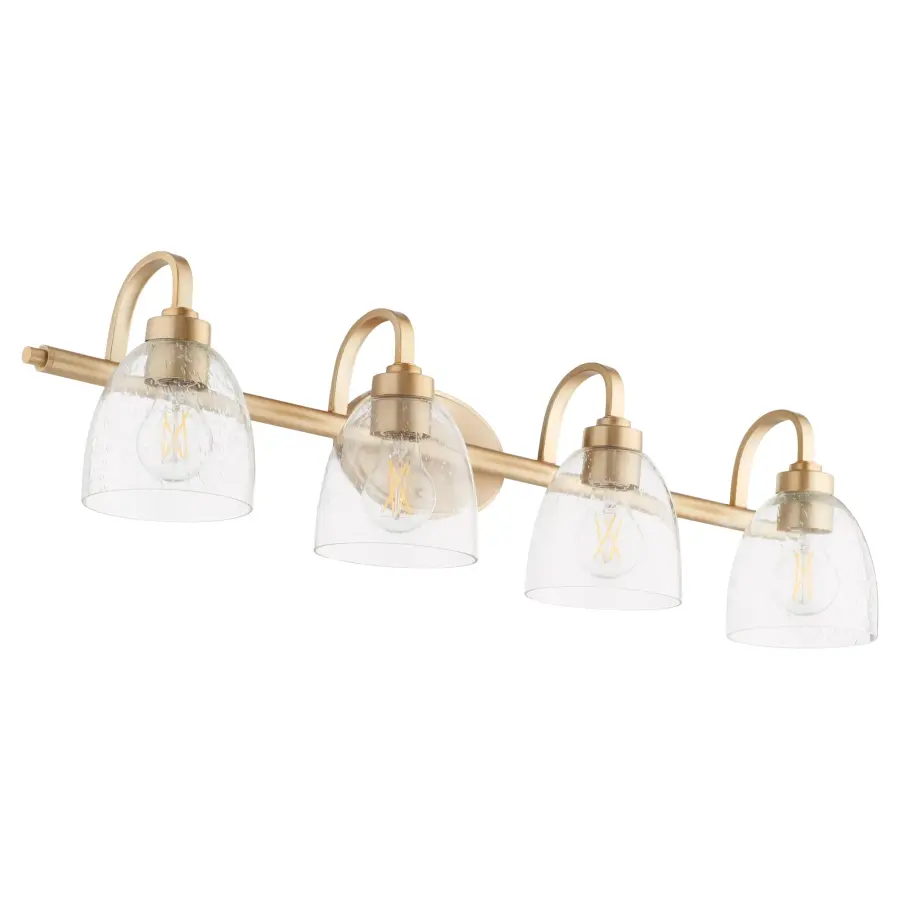 Reyes 4-Light Vanity in Aged Brass with Clear Seeded Glass - Image 1