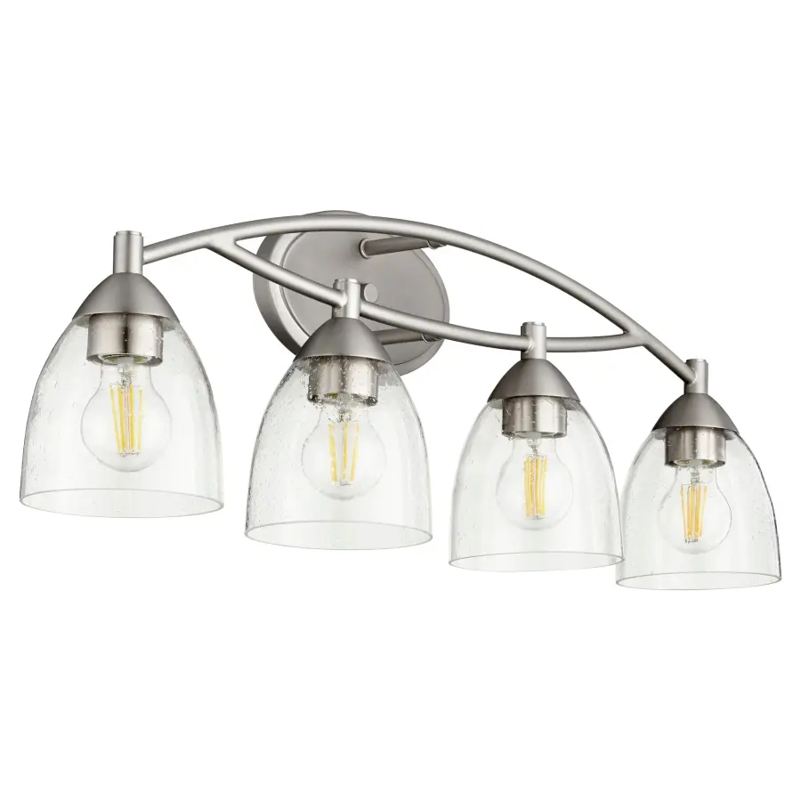 Barkley 4-Light Vanity in Satin Nickel with Clear Seeded Glass