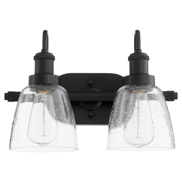 2-Light Clear Seeded Glass Vanity Light in Matte Black