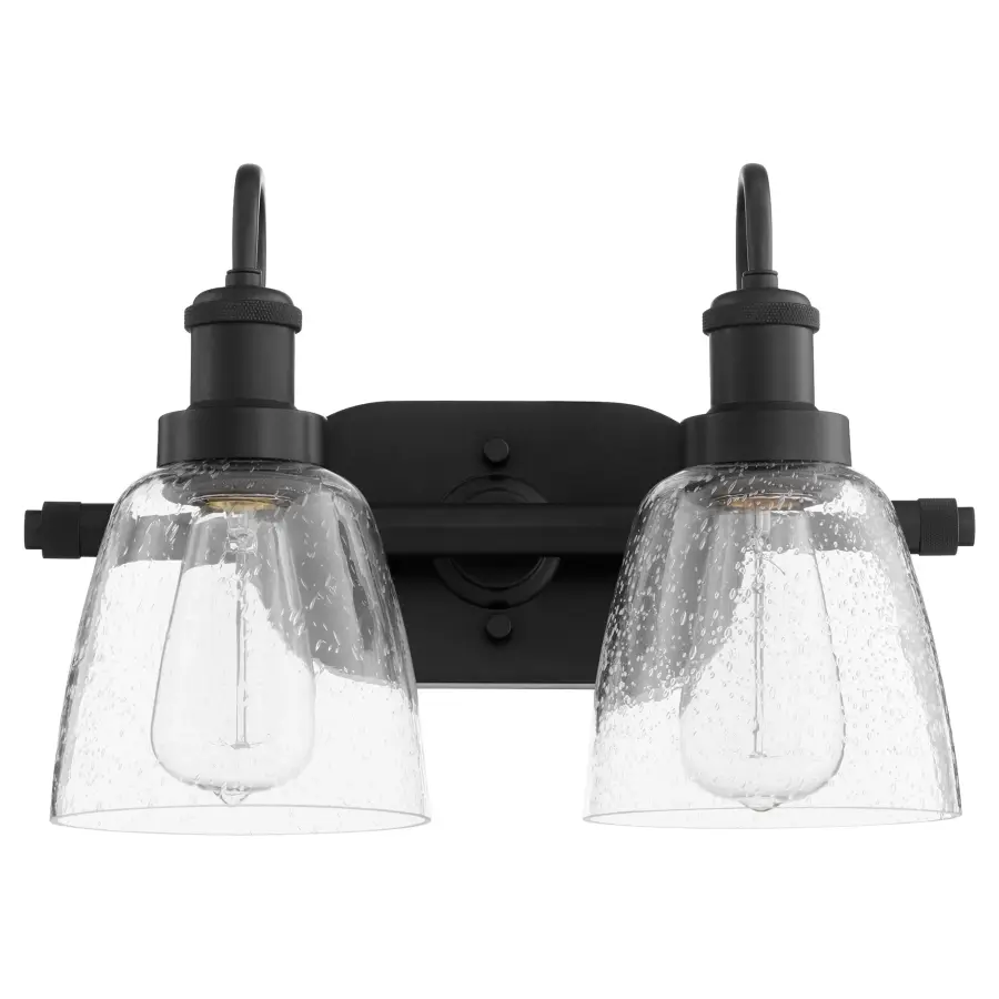 2-Light Clear Seeded Glass Vanity Light in Matte Black