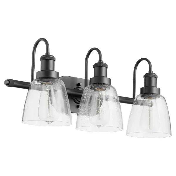3-Light Clear Seeded Glass Vanity Light in Matte Black