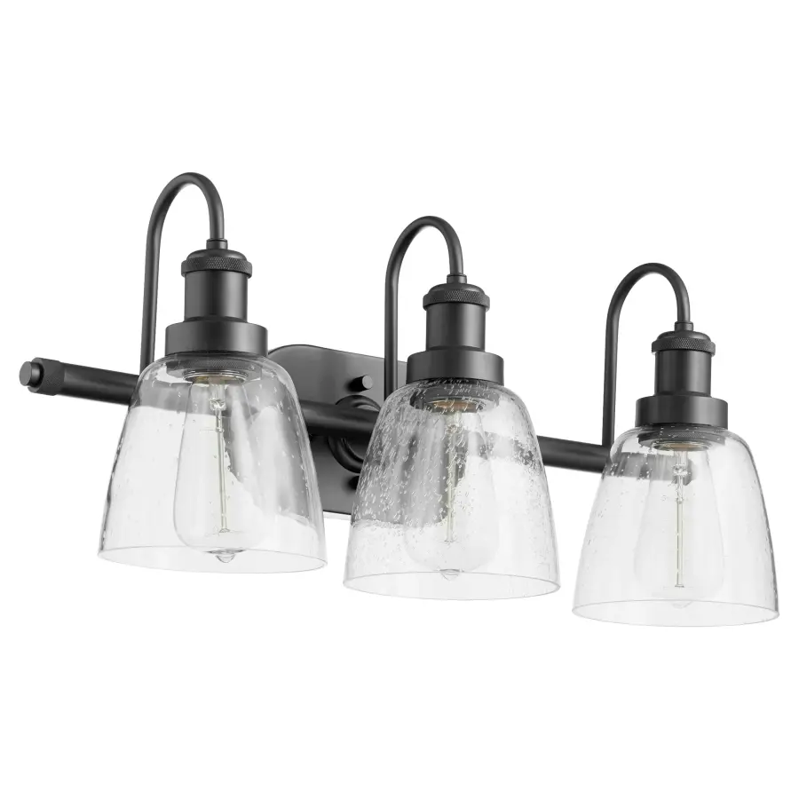 3-Light Clear Seeded Glass Vanity Light in Matte Black