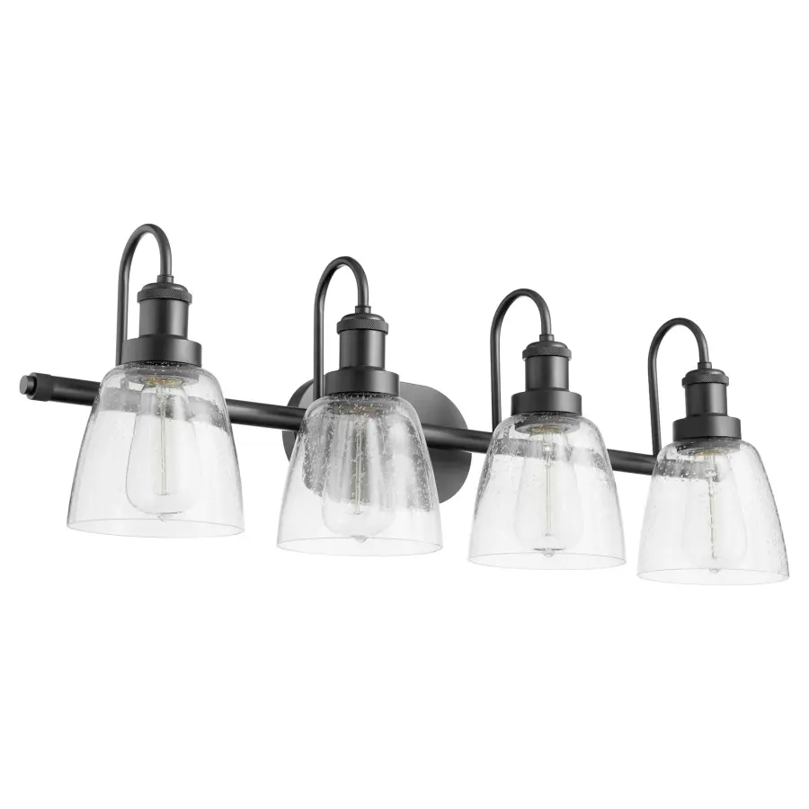 4-Light Clear Seeded Glass Vanity Light in Matte Black