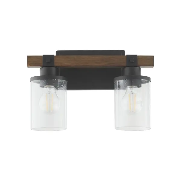 2-Light Vanity in Textured Black with Walnut Wood - Image 1
