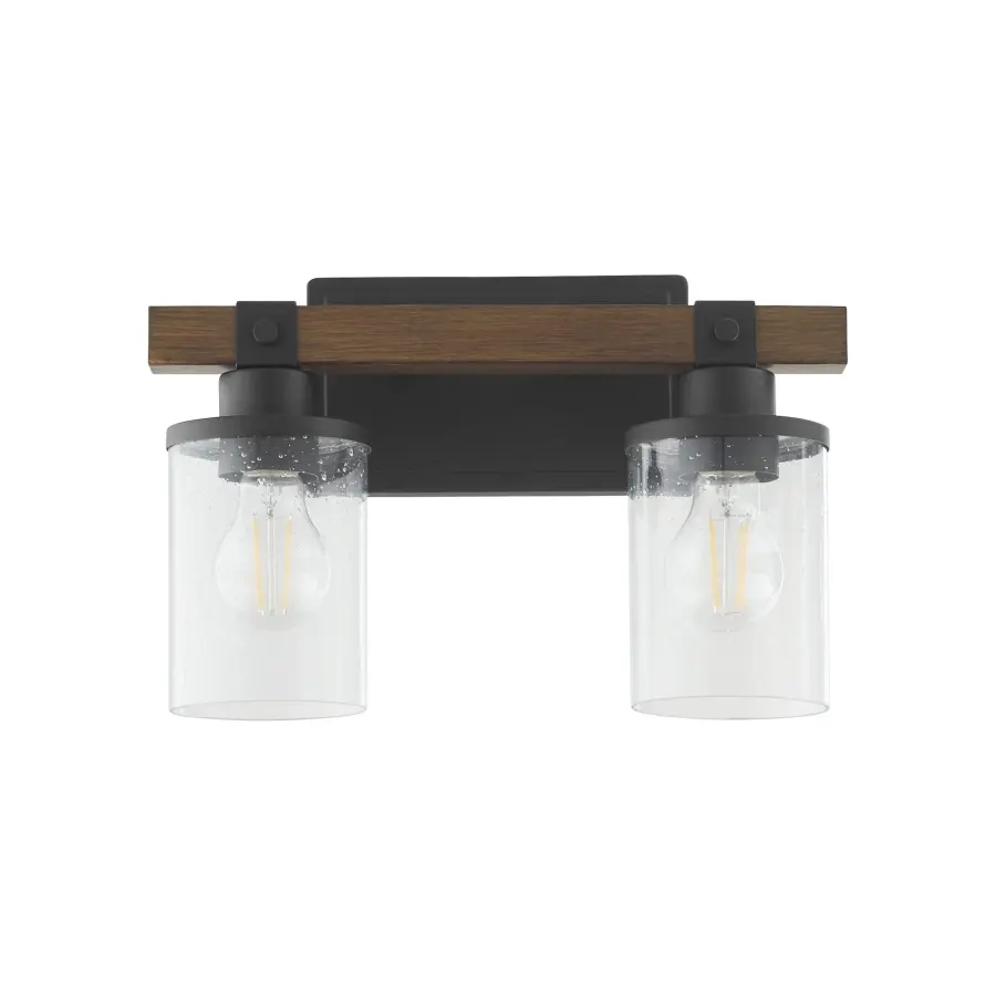 2-Light Vanity in Textured Black with Walnut Wood - Image 1