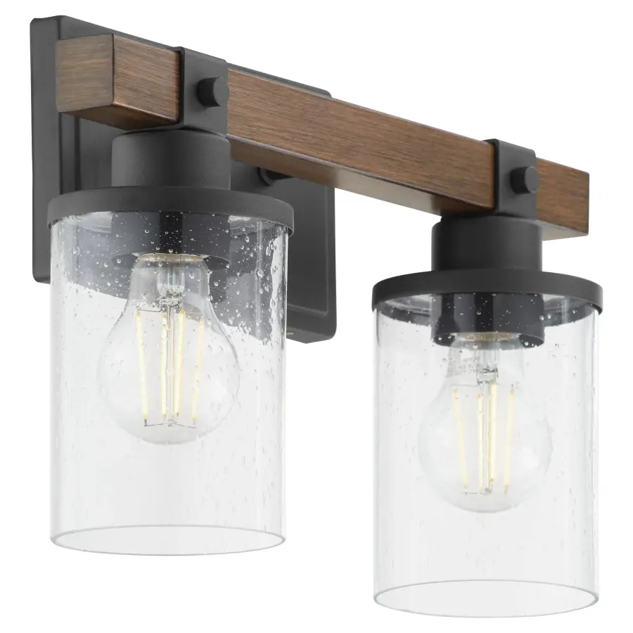 2-Light Vanity in Textured Black with Walnut Wood - Image 3