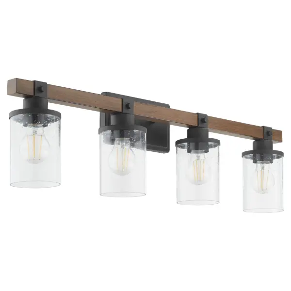 4-Light Vanity in Textured Black with Walnut Wood - Image 1