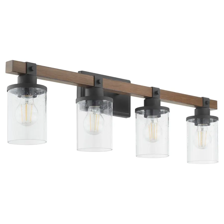 4-Light Vanity in Textured Black with Walnut Wood - Image 1