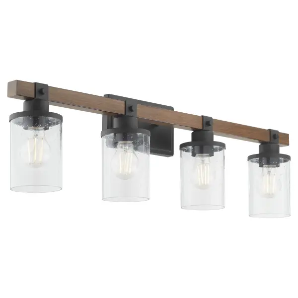 4-Light Vanity in Textured Black with Walnut Wood - Image 2
