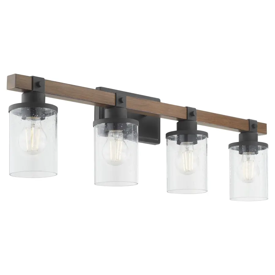 4-Light Vanity in Textured Black with Walnut Wood - Image 2