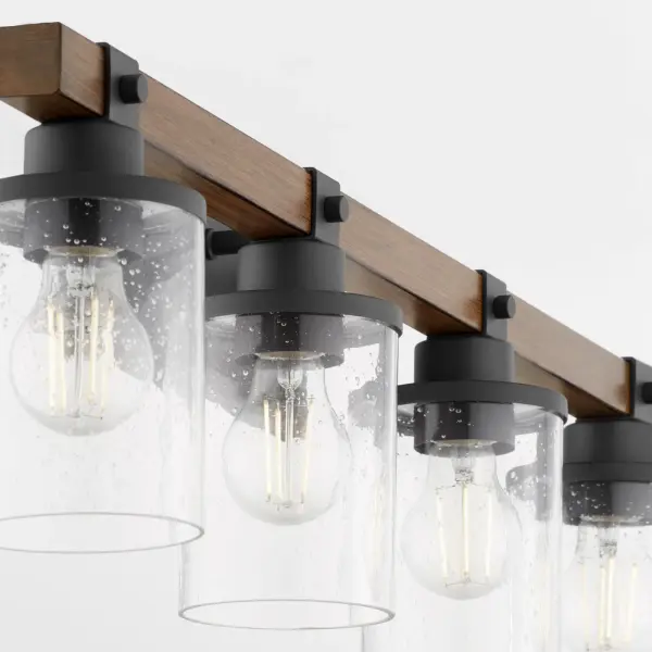 4-Light Vanity in Textured Black with Walnut Wood - Image 3
