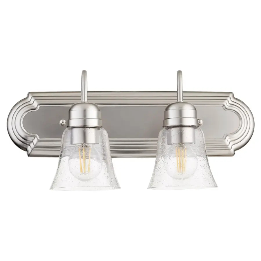 2-Light Traditional Vanity Light in Satin Nickel with Clear Seeded Glass