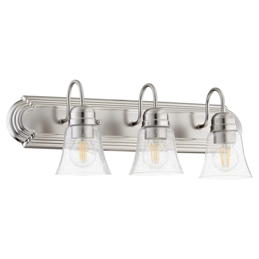 3-Light Traditional Vanity Light in Satin Nickel with Clear Seeded Glass