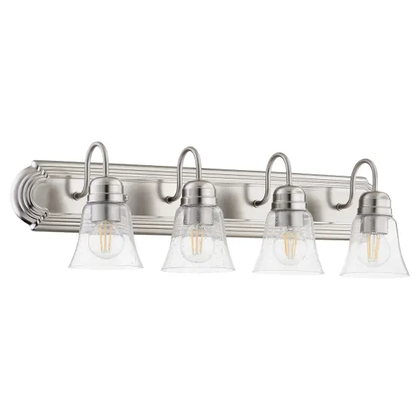 4-Light Traditional Vanity Light in Satin Nickel with Clear Seeded Glass
