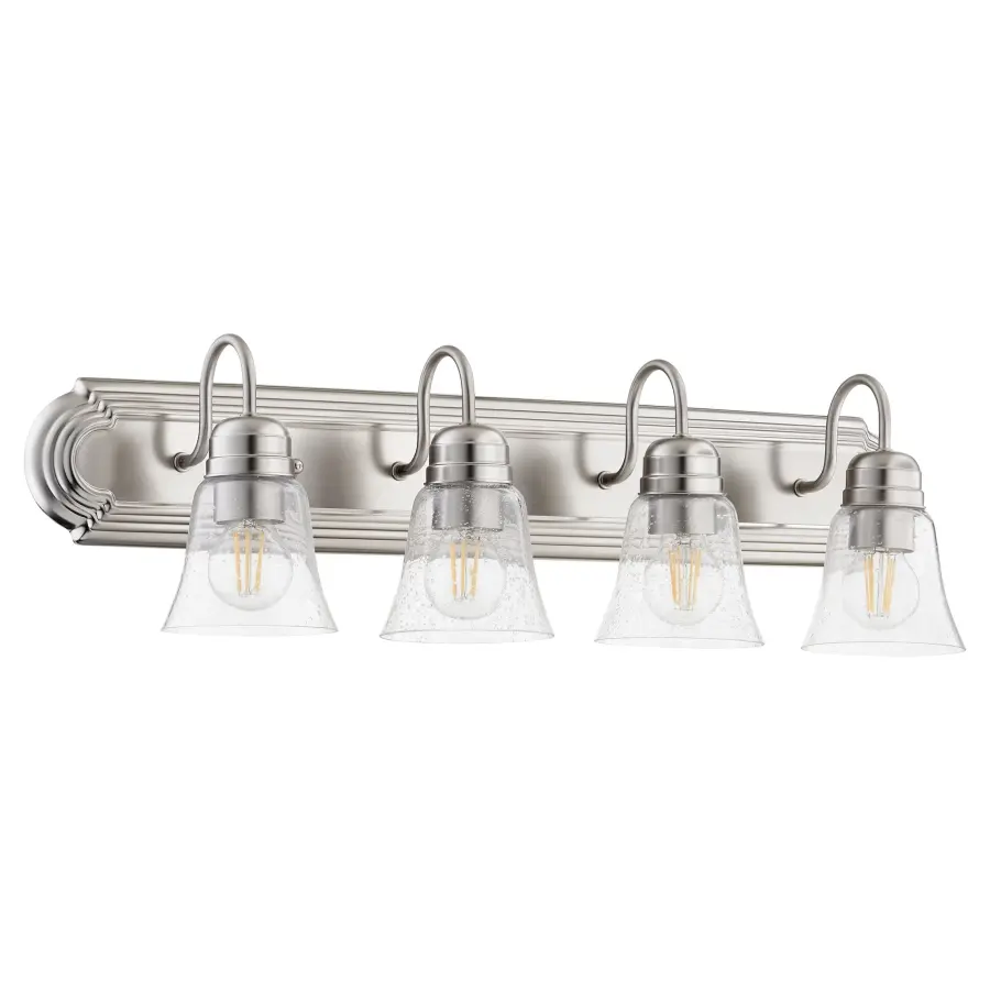 4-Light Traditional Vanity Light in Satin Nickel with Clear Seeded Glass