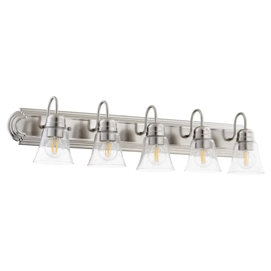 5-Light Satin Nickel Vanity Light with Clear Seeded Glass