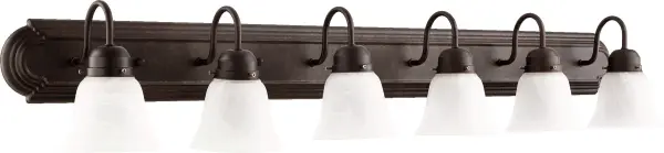 This traditional vanity light combines timeless design with contemporary updates. The toasted sienna finish and frosted bell-shaped glass shades create a warm, inviting glow perfect for bathroom mirrors.