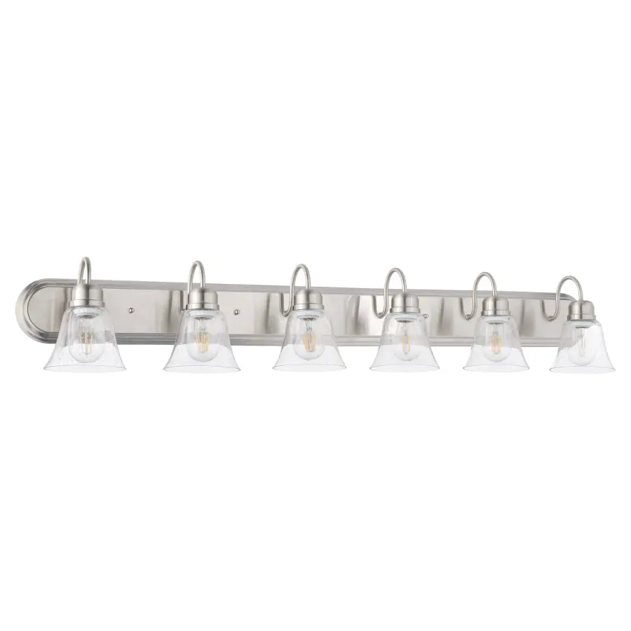 6-Light Traditional Vanity Light in Satin Nickel with Clear Seeded Glass - Image 1