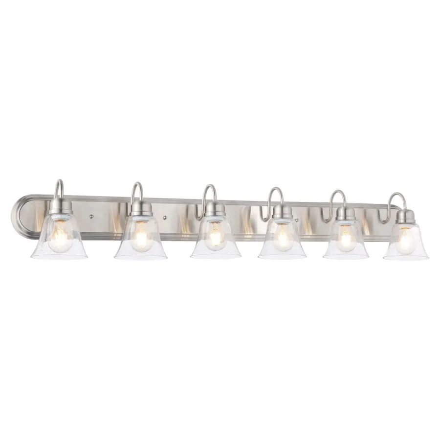 6-Light Traditional Vanity Light in Satin Nickel with Clear Seeded Glass - Image 2