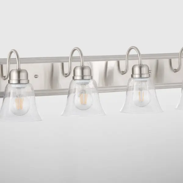 6-Light Traditional Vanity Light in Satin Nickel with Clear Seeded Glass - Image 3