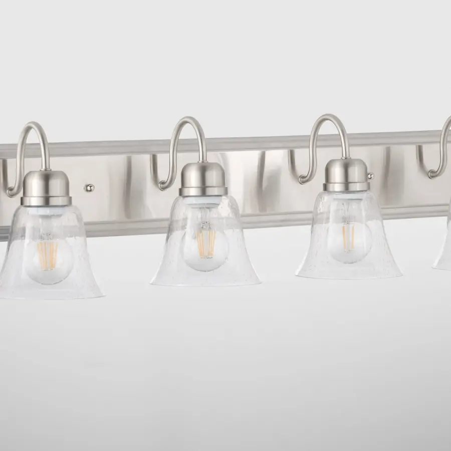 6-Light Traditional Vanity Light in Satin Nickel with Clear Seeded Glass - Image 3