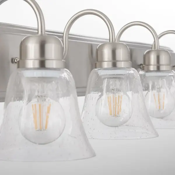 6-Light Traditional Vanity Light in Satin Nickel with Clear Seeded Glass - Image 4