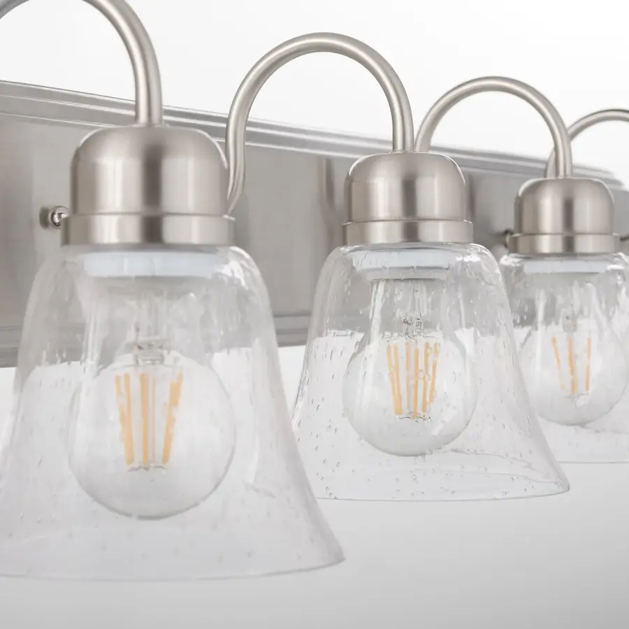 6-Light Traditional Vanity Light in Satin Nickel with Clear Seeded Glass - Image 4