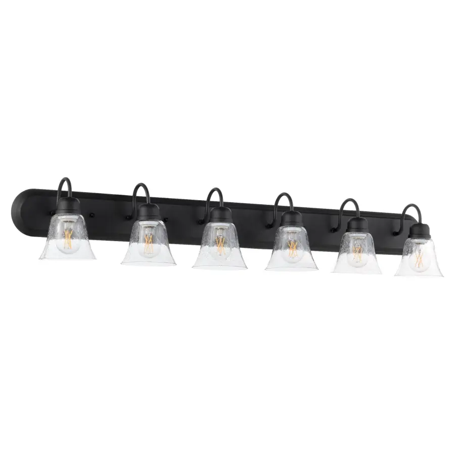 6-Light Traditional Vanity Light in Noir with Clear Seeded Glass - Image 1