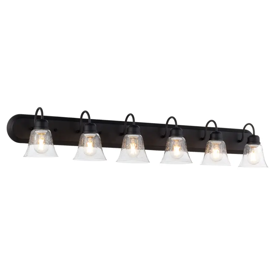 6-Light Traditional Vanity Light in Noir with Clear Seeded Glass - Image 2