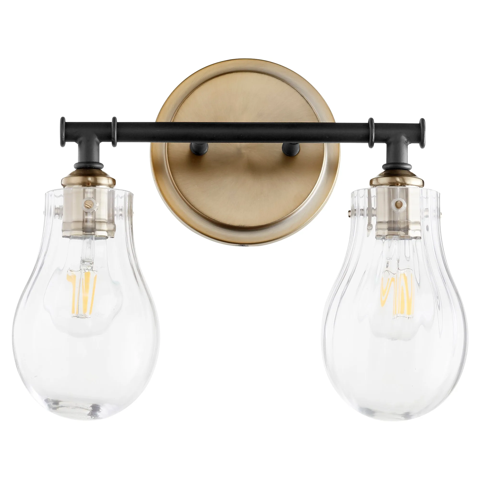 2-Light Fluted Glass Vanity Light in Black and Aged Brass