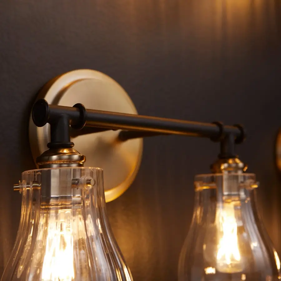 2-Light Fluted Glass Vanity Light in Black and Aged Brass - Image 2