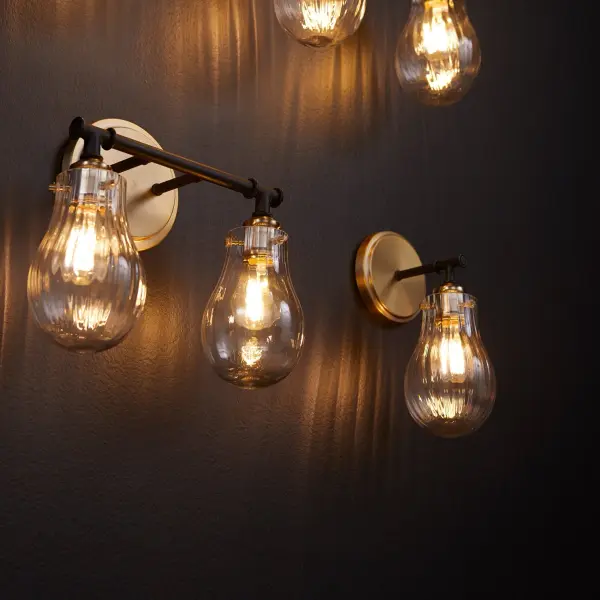 2-Light Fluted Glass Vanity Light in Black and Aged Brass - Image 3