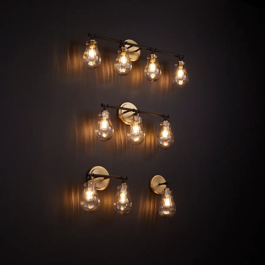 2-Light Fluted Glass Vanity Light in Black and Aged Brass - Image 7