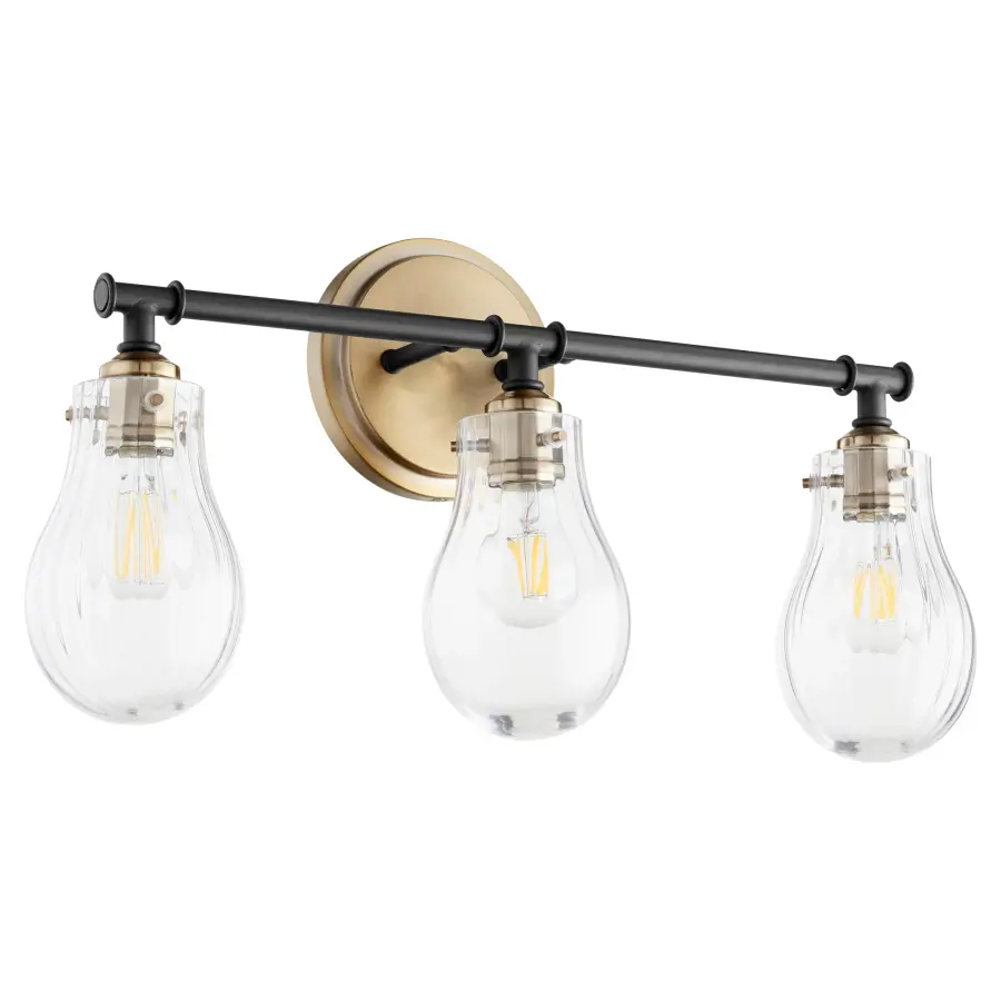 3-Light Fluted Glass Vanity Light in Black and Aged Brass - Image 1