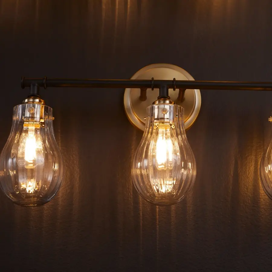 3-Light Fluted Glass Vanity Light in Black and Aged Brass - Image 2