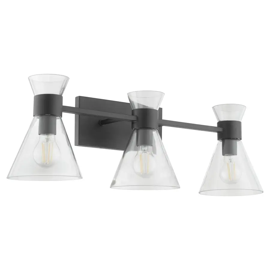 Beldar 3-Light Vanity in Matte Black with Clear Glass - Image 1