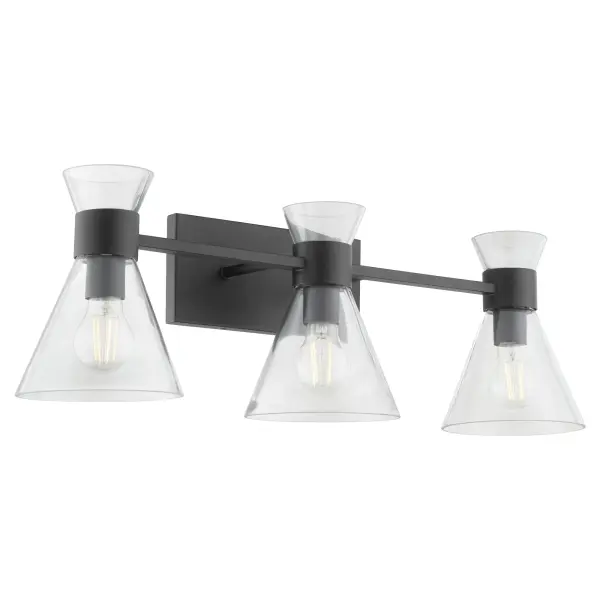 Beldar 3-Light Vanity in Matte Black with Clear Glass - Image 2