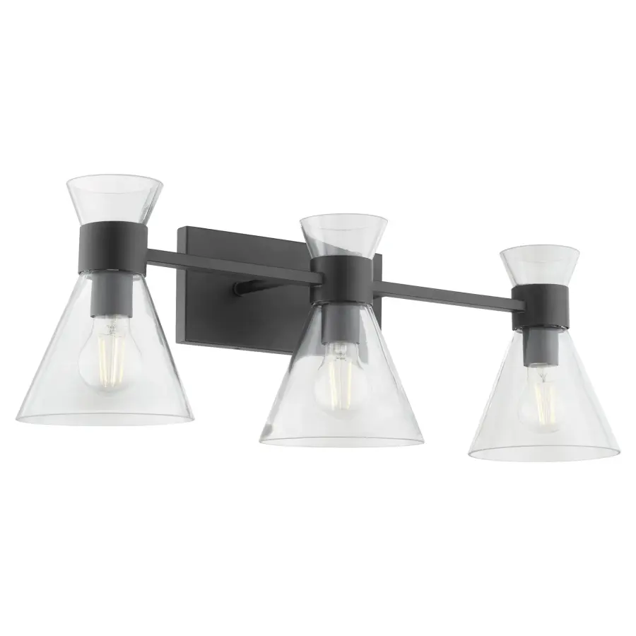 Beldar 3-Light Vanity in Matte Black with Clear Glass - Image 2