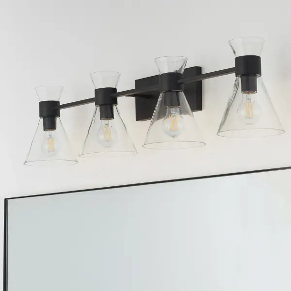 Beldar 4-Light Vanity in Matte Black with Clear Glass - Image 11